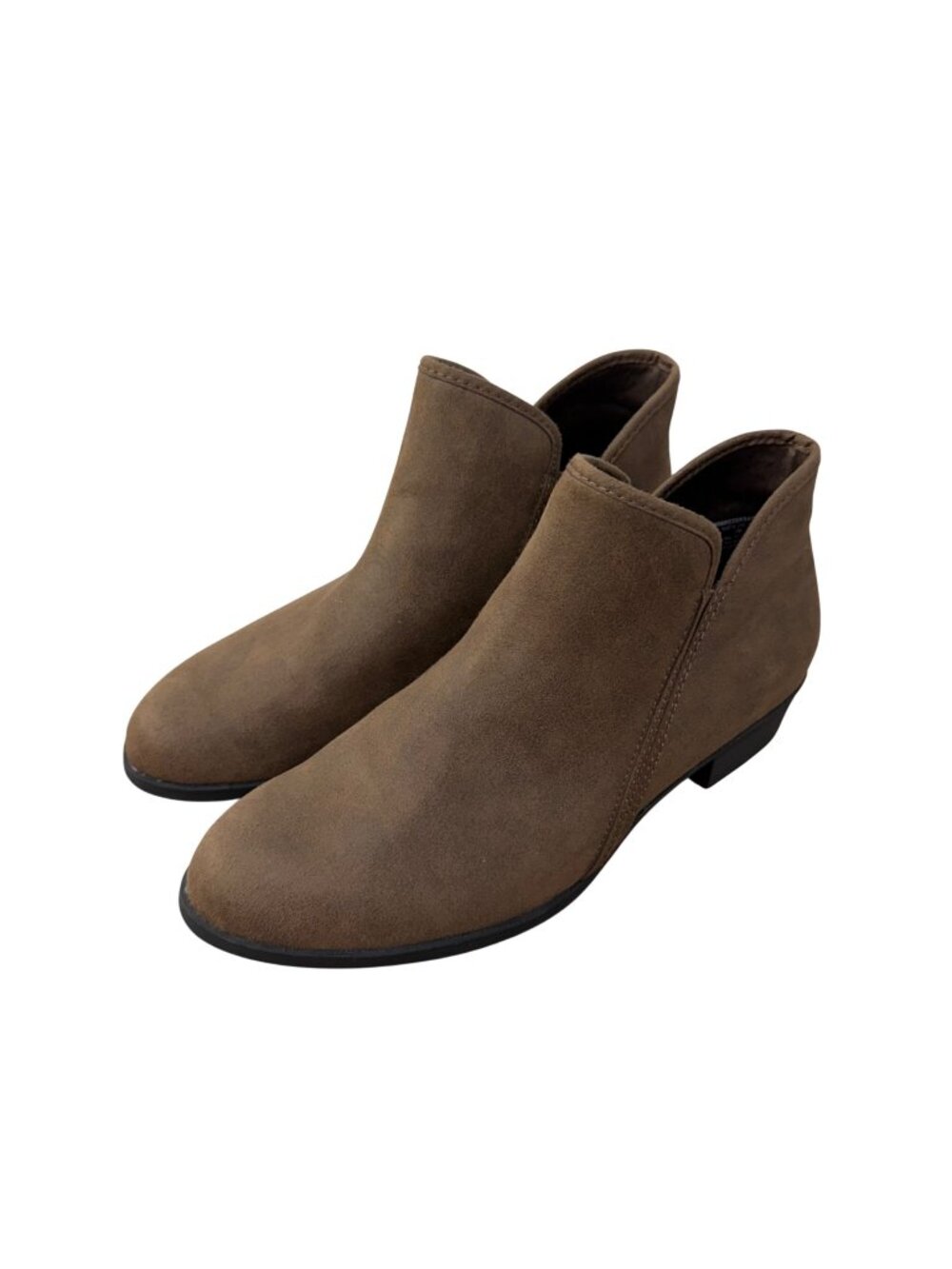 Time And Tru Womens Brown Faux Suede Ankle Boots Size 9W Low Heel Casual